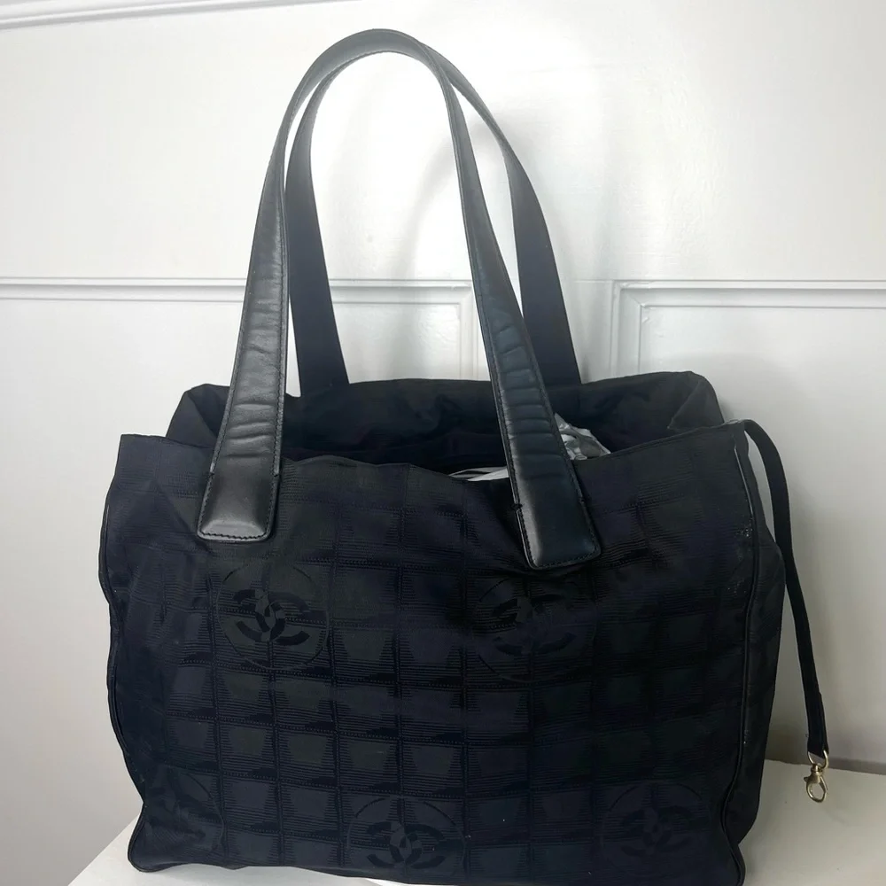 Authentic CHANEL Black Travel Line Tote Bag
